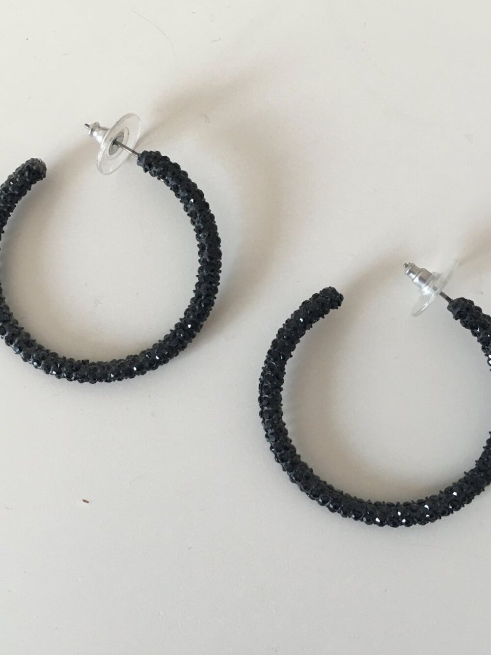 Express Metallic Seed Bead Woven Glass Round Black Hoop Earrings